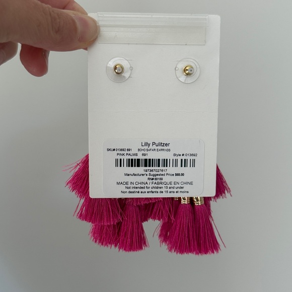 Lilly Pulitzer Boho Safari Pink Palms Tassel Gold Earrings - Picture 2 of 2